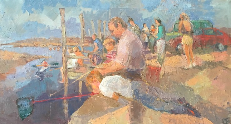 Crabbing Dad and Boys 2.5' x 7.5'