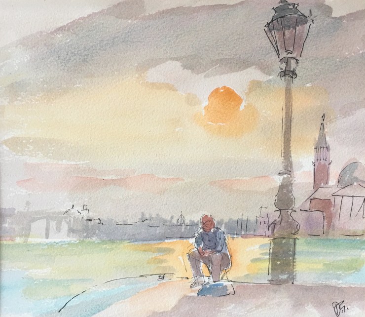 Figure with Lamppost Venice